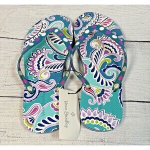 Vera Bradley Sz 7/8 Waikiki Paisley Multi-Colored Flower Theme Flip Flops NEW